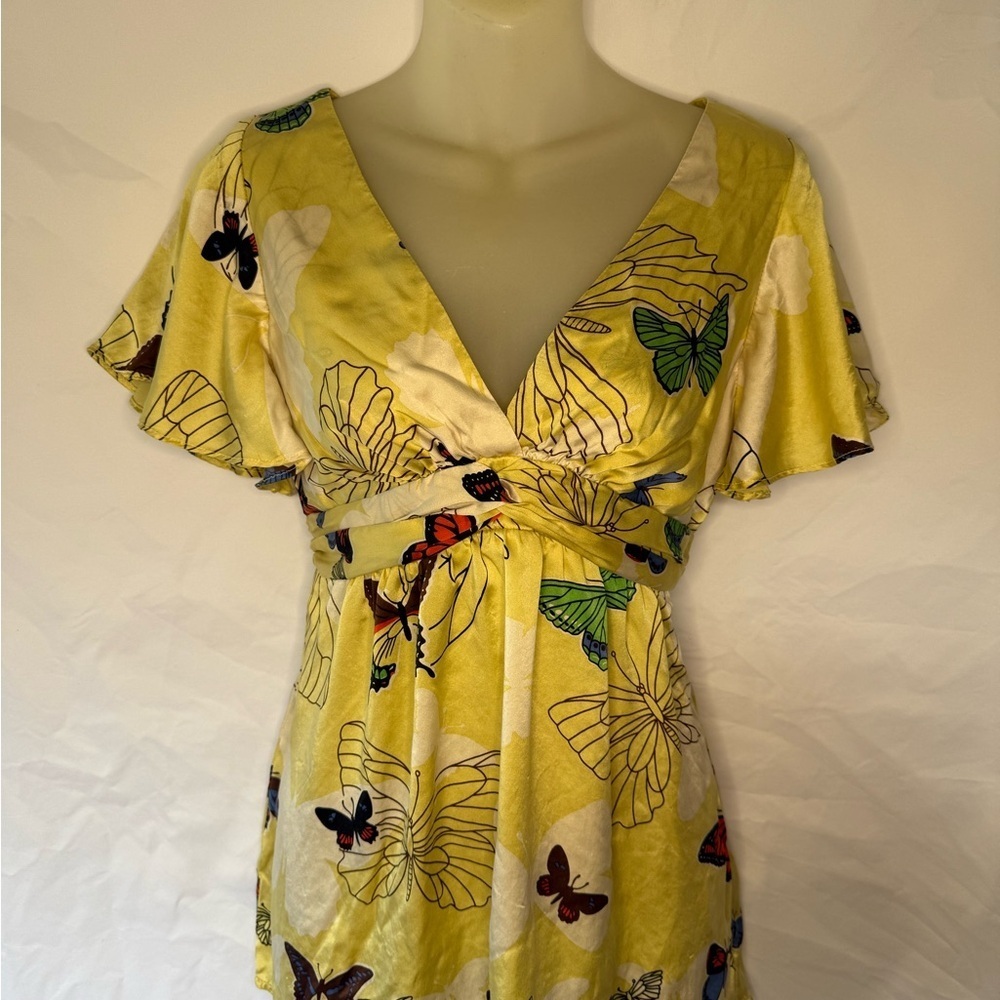 Y2K Voom Yellow Butterfly Print Blouse – Size M – Whimsical, Flowy, and Fabulous